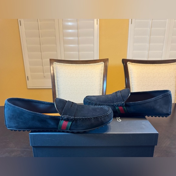 New Gucci Logo Color Black Suede Loafers Drivers Slip On Shoes UK 13.5 / US 14 - Picture 8 of 16